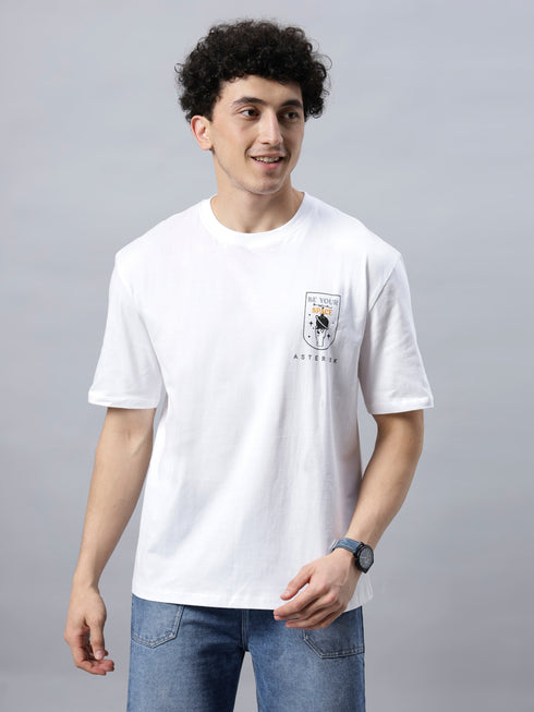 Bold Comfort: Men's Oversize Printed Cotton T-Shirt White
